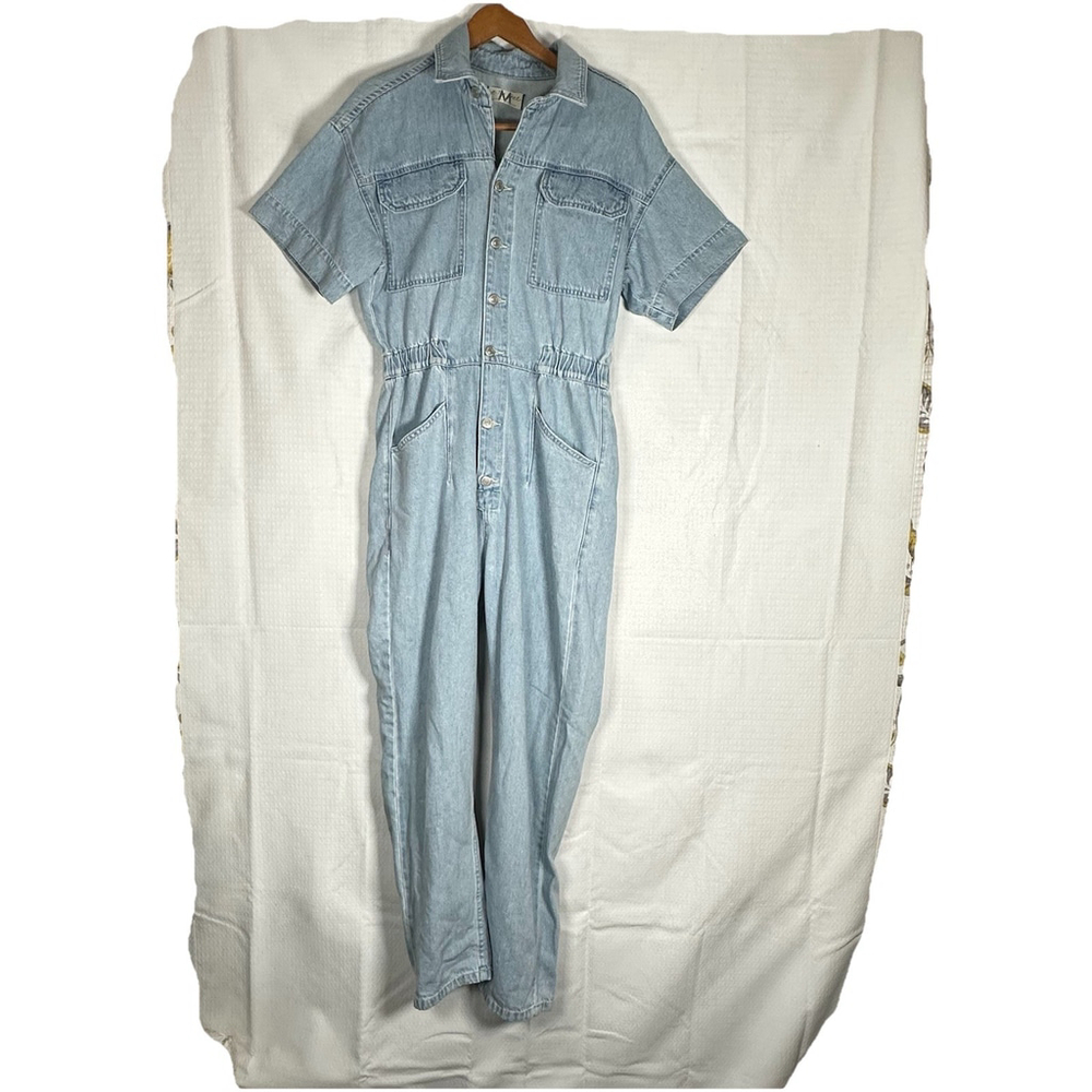 Free People Marci Denim Jumpsuit Coverall Boho Size M Cotton Romper